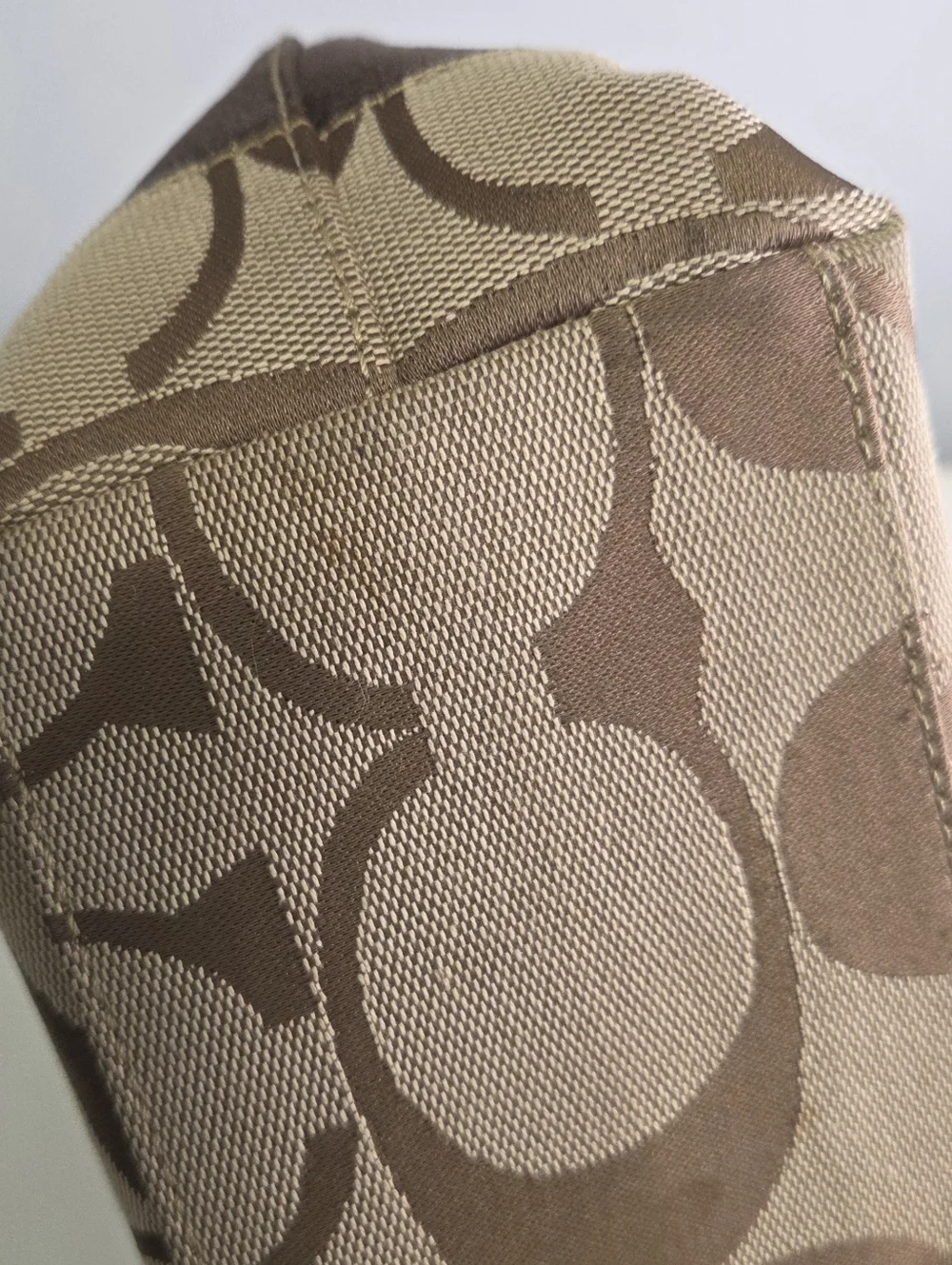 COACH Signature Stripe Tote Brown Khaki Shoulder Bag F13548